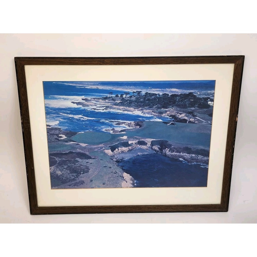 Vintage Pebble Beach Golf Course Framed Picture 21" x 16.5"